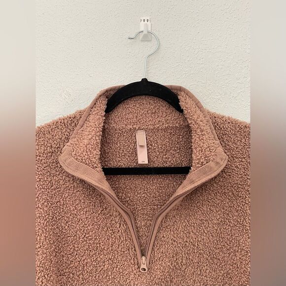 SKIMS Cozy Knit Boucle Cropped Mock Neck Zip Pullover in Rose Clay Small Medium - Picture 8 of 9